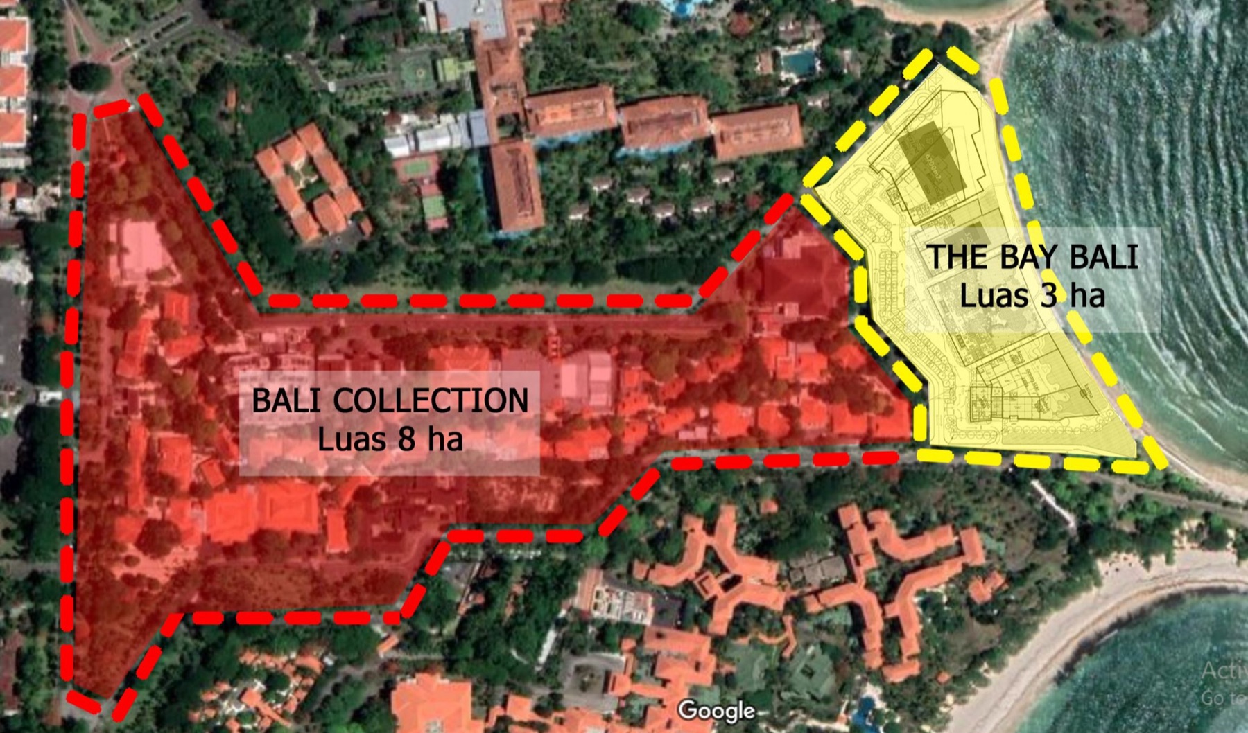 Satellite map showing The Bay Bali 3-hectare beachfront estate