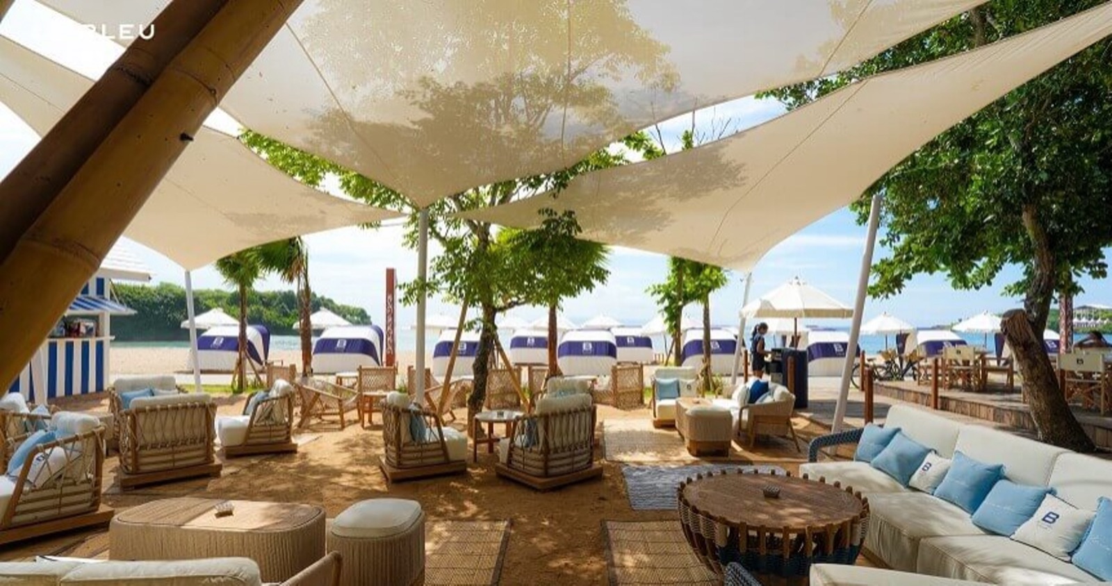 The beachfront at The Bay Bali, mature trees kept, beach beyond
